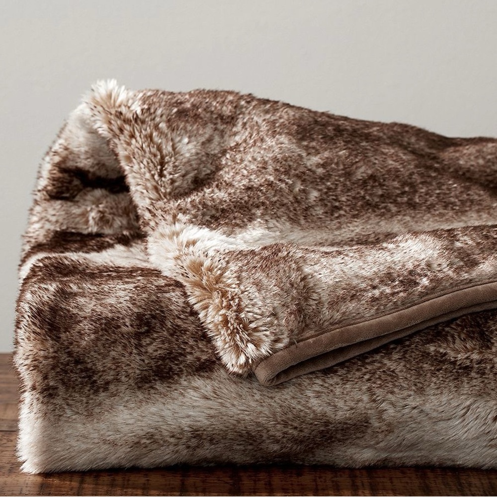 Pottery Barn Caramel Brown Faux Fur Ombre Throw Blanket